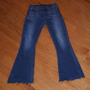 Frayed Bell-Bottom Blue Jeans